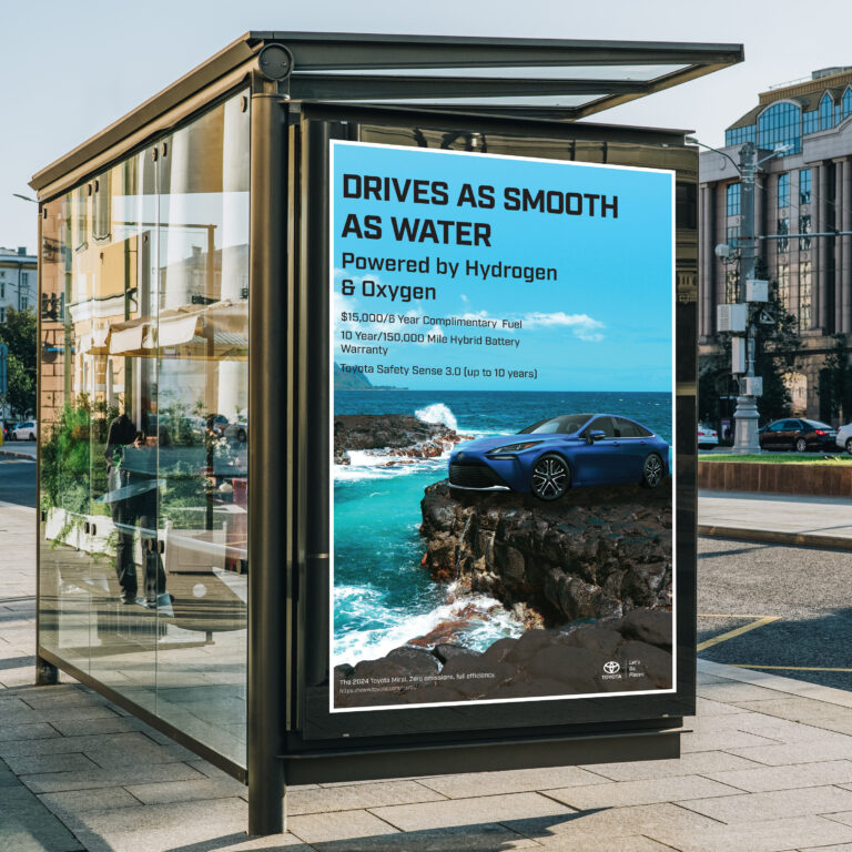 Mockup of Toyota Mirai advertisement at bus stop