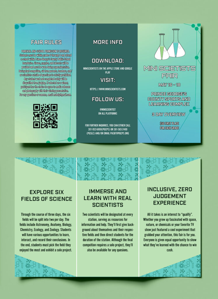 Mockup of Mini Scientists promotional brochure