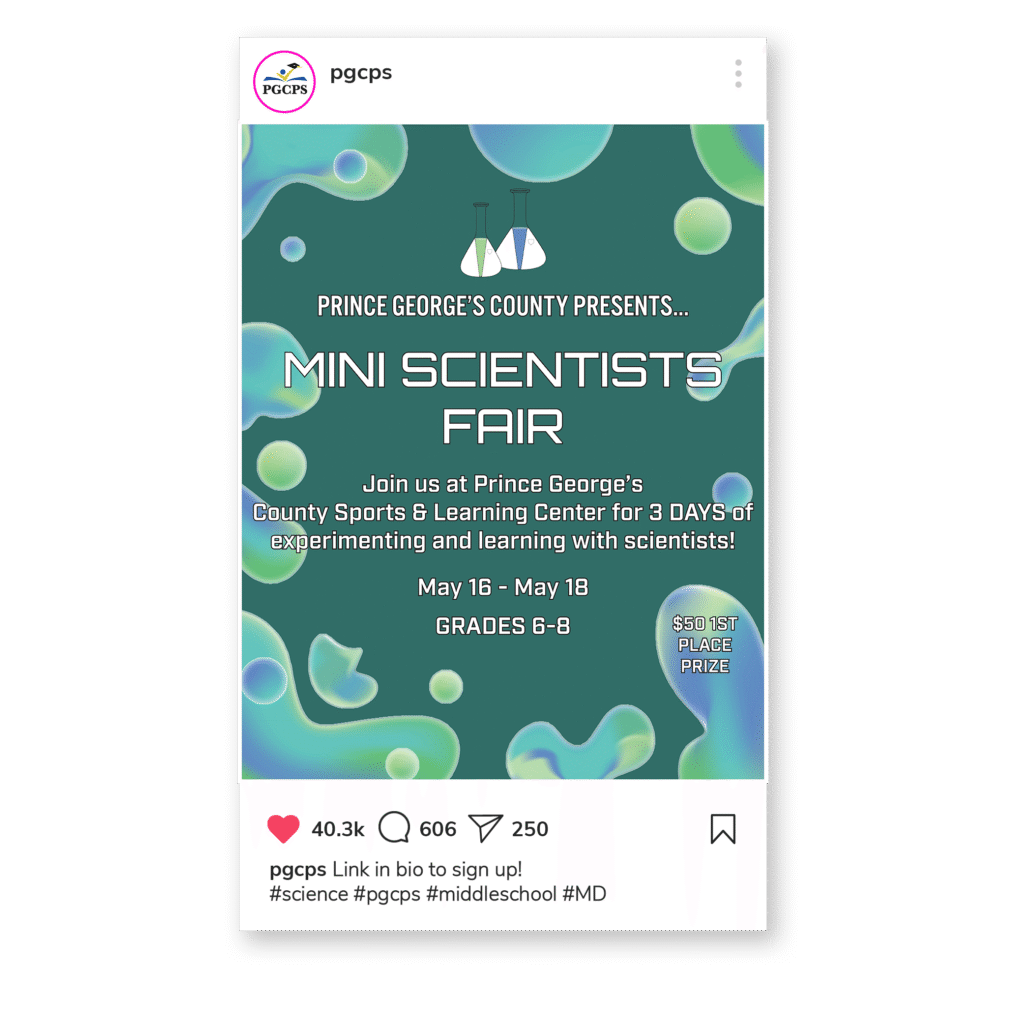 Mockup of Mini Scientists ad on Instagram