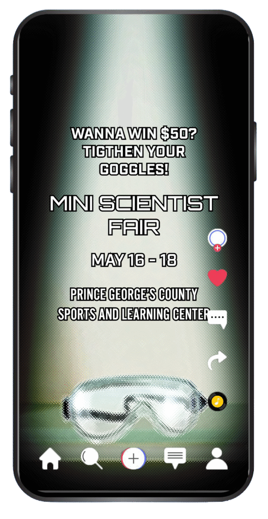 Iphone mockup of a tiktok ad for Mini Scientists Event